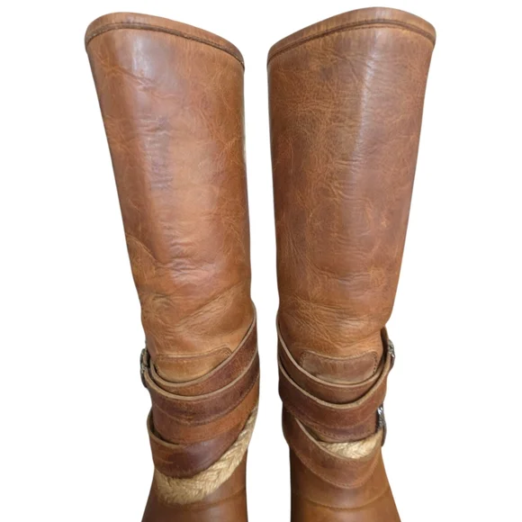 Freebird Drove Tan Distressed Leather Strappy Cowboy Boots Size 6 - Picture 11 of 17